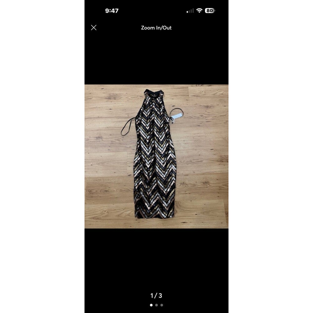 Premier Amour Black Multi Sequin Chevron Halter Dress